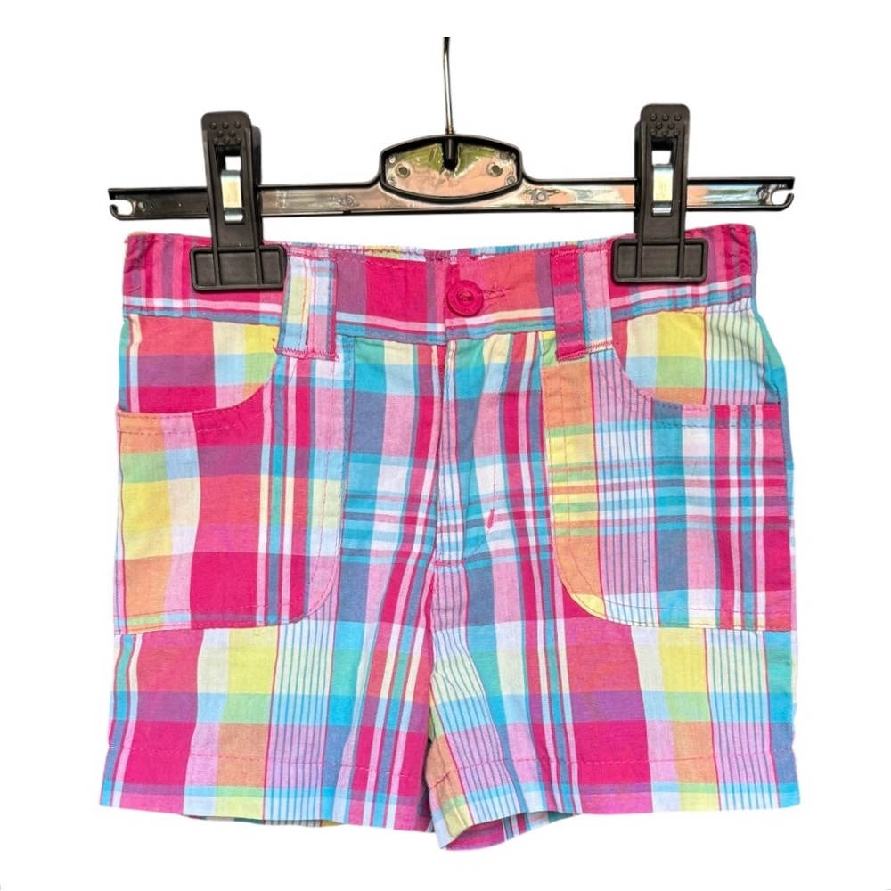 U.S. Polo Assn. Girls Pink and Blue Cotton Plaid Summer Shorts 4T